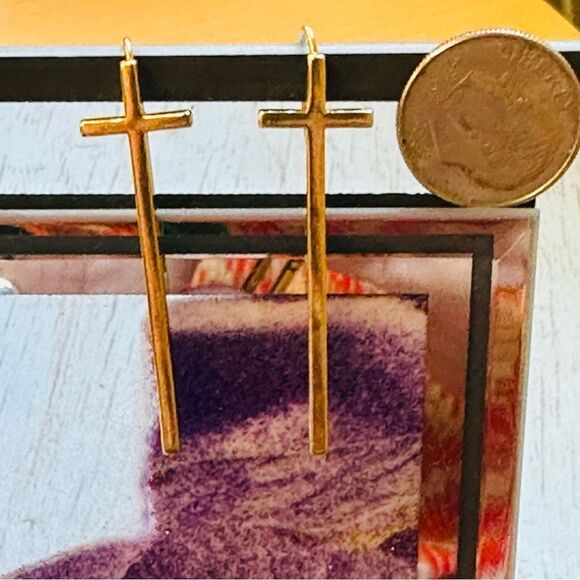 Alex and Ani Sterling Silver Gold Wash Cross Earrings - Picture 1 of 3